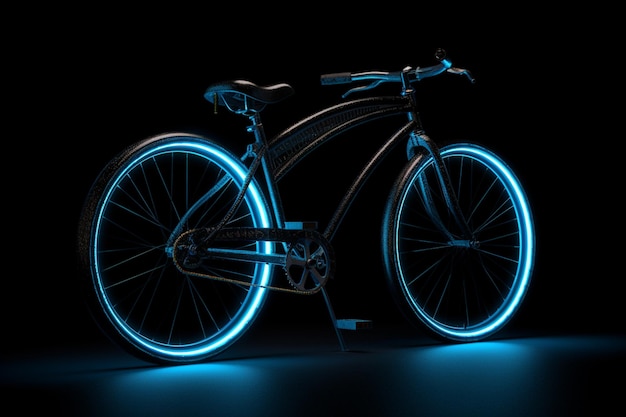 Ein Fahrrad mit Neonlichtern im Dunkeln