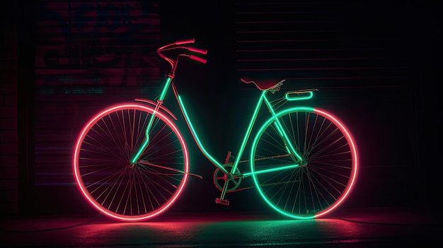 Ein Fahrrad mit Neonlichtern in Rot und Grün