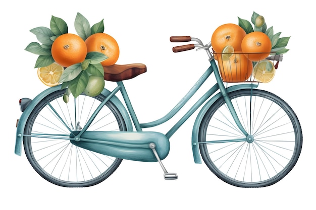 Ein Fahrrad mit Orangen auf der Rückseite