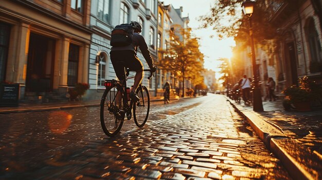 Ein Fahrradkurier fährt auf einer Dorfstraße für eine Lieferung