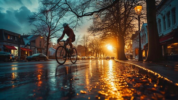 Ein Fahrradkurier fährt auf einer Dorfstraße für eine Lieferung