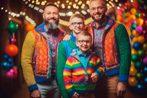 Foto ein familienfoto von zwei glücklichen vätern und ihren homosexuellen lgbt-kindern