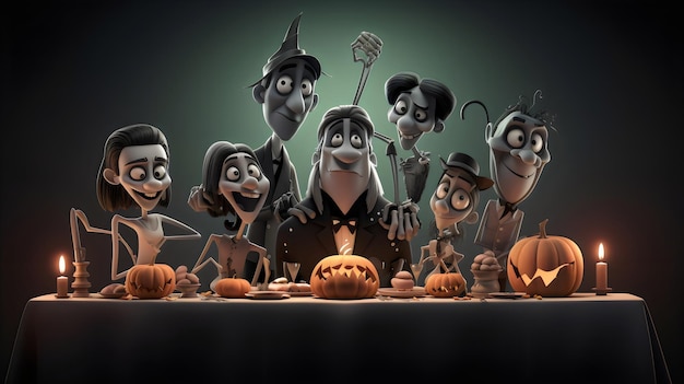 Foto ein familienmitglied kommt zusammen, um ein halloween-party-dinner zu feiern