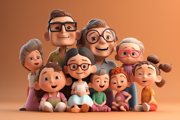 Ein Familienporträt einer Familie von Zeichentrickfiguren.