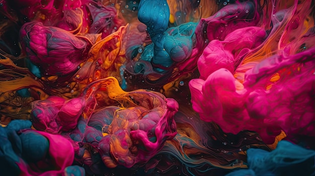 Ein farbenfroher abstrakter Hintergrund mit einem Spritzer Farbe und einem Tropfen Flüssigkeit.