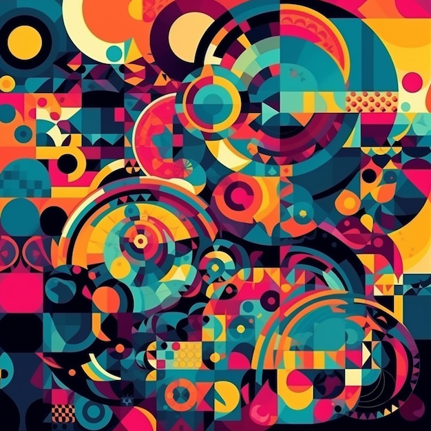 ein farbenfroher abstrakter Hintergrund mit generativen Kreisen und Quadraten
