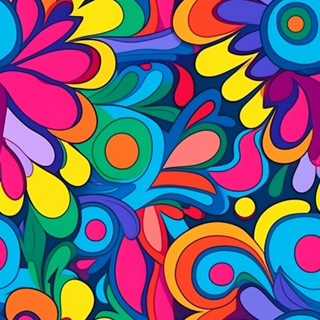 ein farbenfroher abstrakter Hintergrund mit vielen verschiedenen farbigen Blumen, generative KI