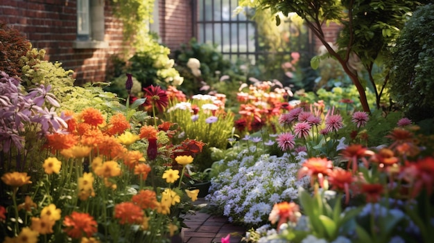 Ein farbenfroher Garten voller blühender Blumen