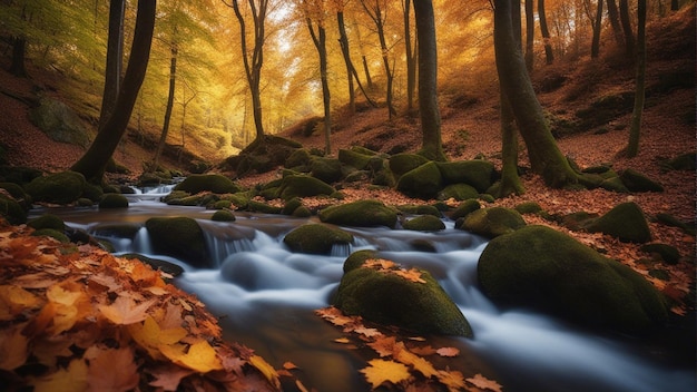 Ein farbenfroher majestätischer Wasserfall im Nationalparkwald im Herbst