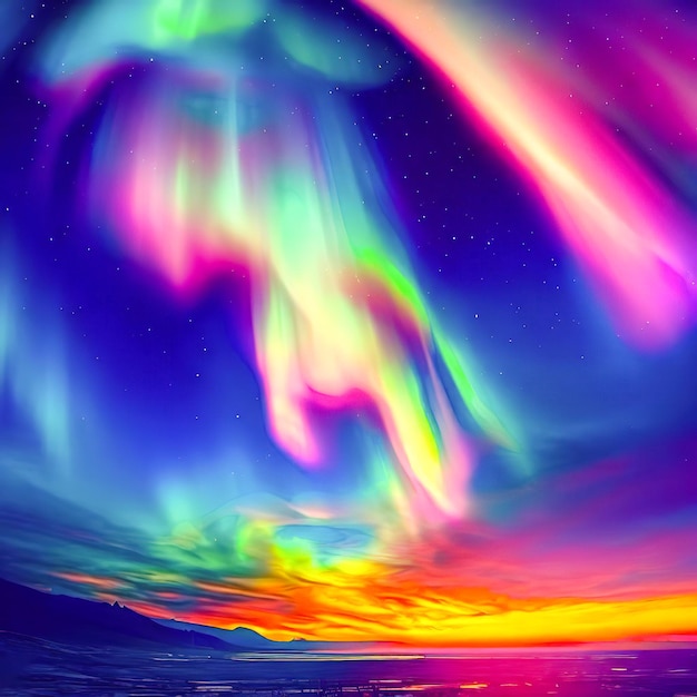 Ein farbenfroher Polarlicht über einem See