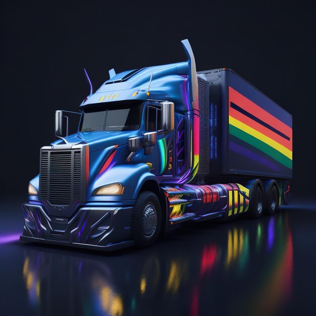 Ein farbenfroher Truck mit einem Regenbogendesign an der Seite.