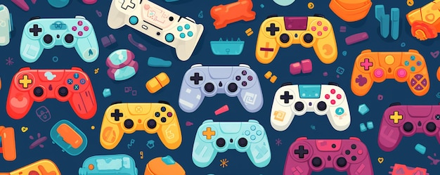 Ein farbenfroher Videospiel-Controller mit blauem Hintergrund