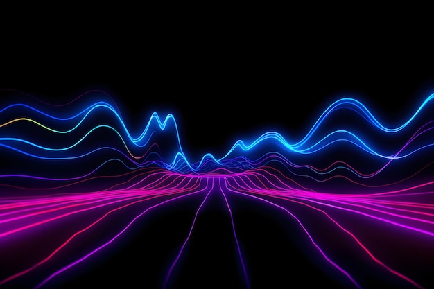 Ein farbenfrohes abstraktes Bild einer Welle mit den Worten Musik darauf