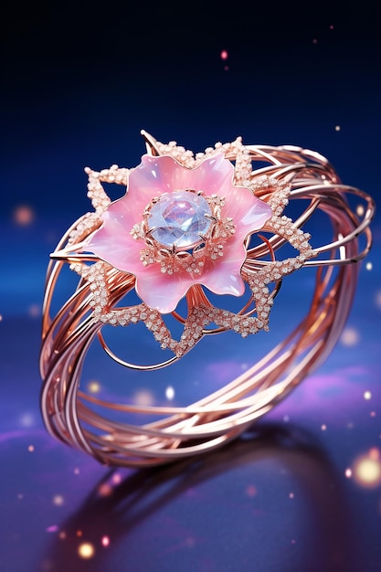 Ein farbenfrohes Armband mit einer rosa Goldblume im Stil des futuristischen