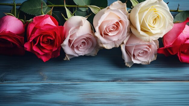 Ein farbenfrohes Arrangement aus Blumenrosen für das Konzept zum Muttertag und zum Frauentag