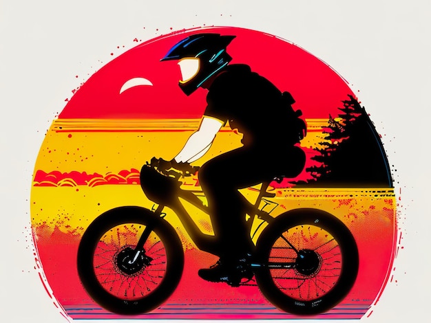 Ein farbenfrohes Bild eines Fahrrads mit einem Fahrer auf der Rückseite