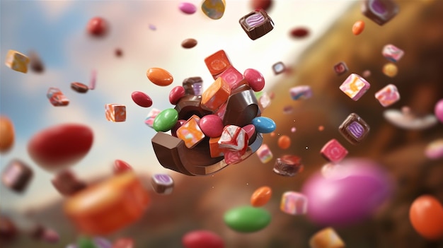 Ein farbenfrohes Bild von Süßigkeiten und einem Haufen Süßigkeiten.