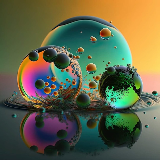 Ein farbenfrohes Bild von Wasser und drei Glaskugeln.
