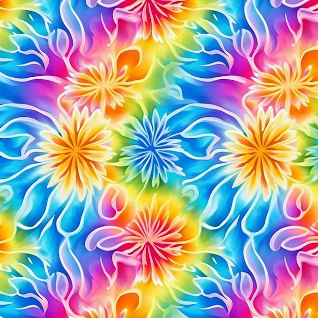 Ein farbenfrohes Blumenmuster mit vielen Farben und Formen
