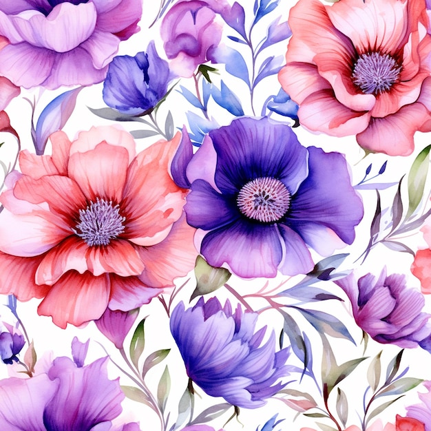 Ein farbenfrohes Blumenmuster mit vielen verschiedenen Blumen.