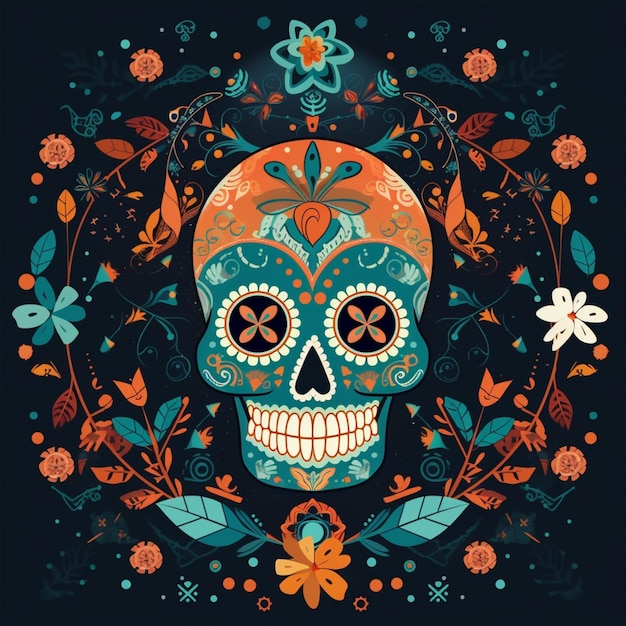 Ein farbenfrohes „Day of the Dead“-Schädelplakat