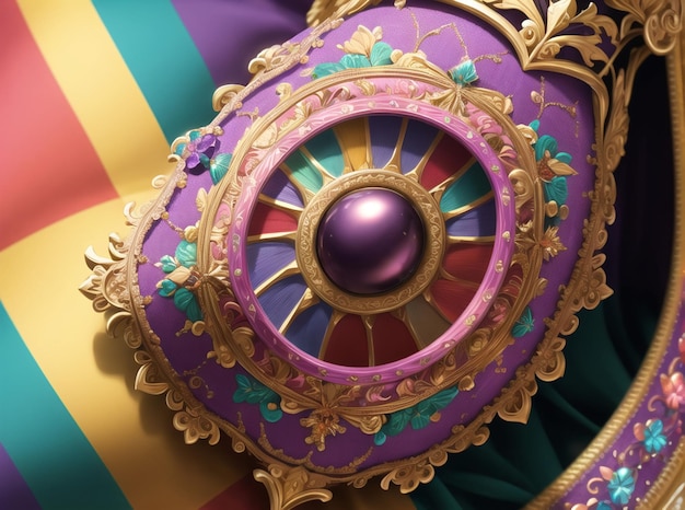 Ein farbenfrohes Display mit einem violetten Ball darauf