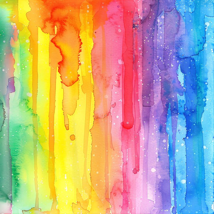 ein farbenfrohes Gemälde einer Person mit einem regenbogenfarbenen Hintergrund