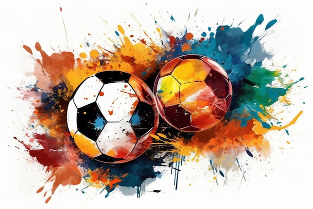 Ein farbenfrohes Gemälde eines Fußballs mit dem Wort Fußball darauf.