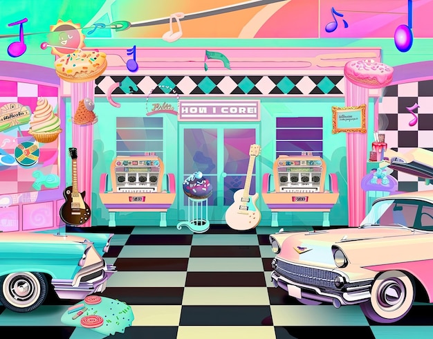 ein farbenfrohes Gemälde eines Ladens mit dem Titel Muffins