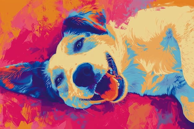 Foto ein farbenfrohes gemälde eines liegenden hundes