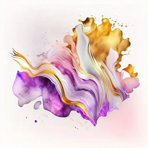 Ein farbenfrohes Gemälde mit goldenen und violetten Farben.