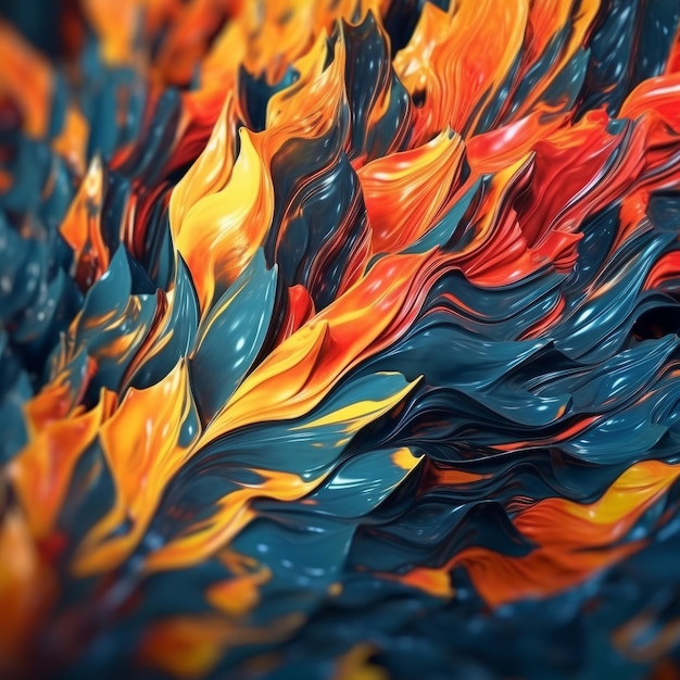 Ein farbenfrohes Gemälde von Feuer und Flammen.