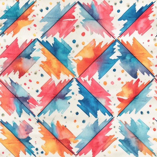 Ein farbenfrohes geometrisches Muster mit weißem Hintergrund und einem roten und blauen geometrischen Muster.
