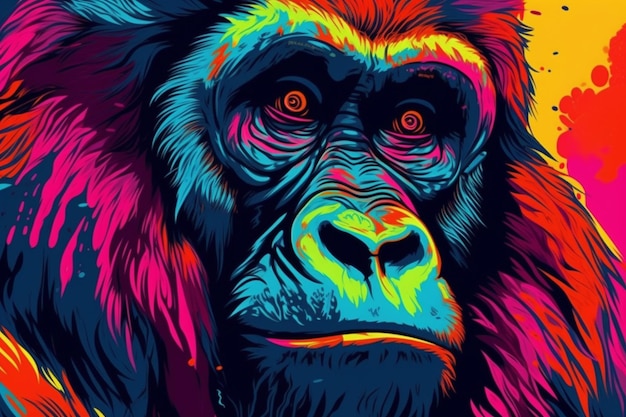 Ein farbenfrohes Gorilla-Poster mit Gorilla-Gesicht.