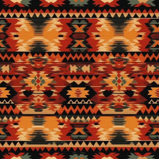 Ein farbenfrohes Muster im südwestlichen Stil mit einem generativen KI auf schwarzem Hintergrund