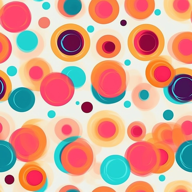 Ein farbenfrohes Muster mit Kreisen in Orange, Rot und Blau.