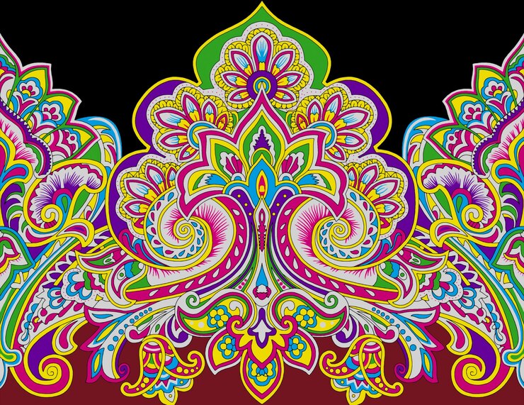 ein farbenfrohes nahtlos handgemaltes Aquarell mehrfarbiges Paisley-Design mit dem Wort x darauf
