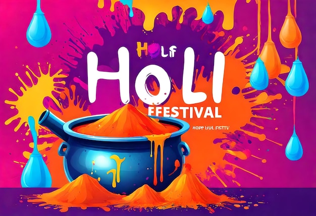 ein farbenfrohes Poster für das Festival mit dem Wort Holi Festival darauf