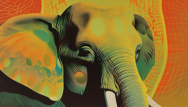 Ein farbenfrohes Poster mit einem grünen Elefanten darauf