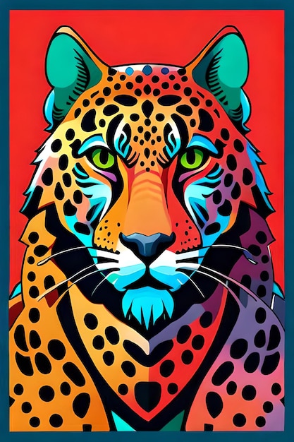 Ein farbenfrohes Poster mit einem Leoparden darauf