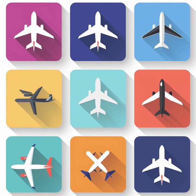 ein farbenfrohes Quadrat mit Flugzeugen und Flugzeugen