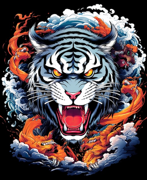 Ein farbenfrohes sibirisches Tiger-Vektor-T-Shirt-Design