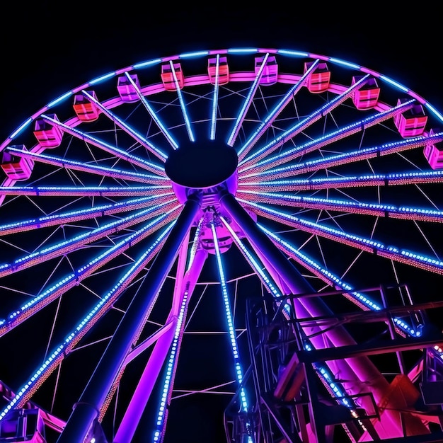 Ein farbenfrohes Wunderrad bei Nacht