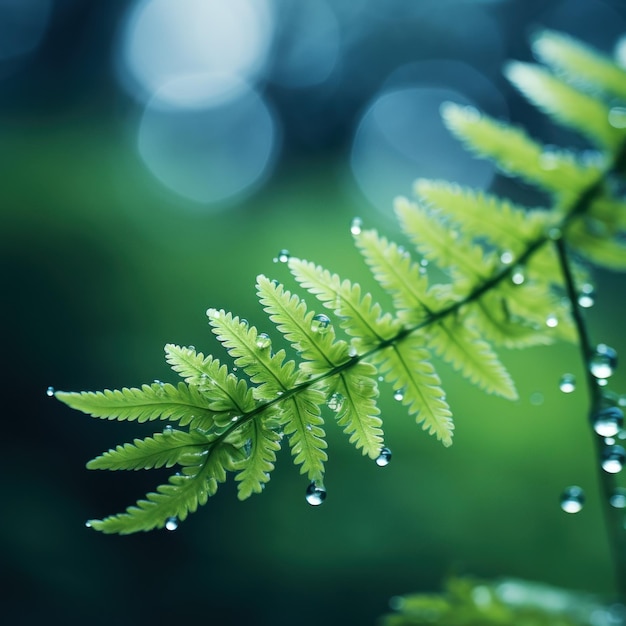 Ein Farnblatt mit Wassertropfen darauf ai