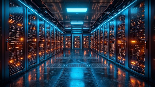 Ein faszinierender Blick auf Server-Racks, die im sanften Licht des Datenschutzes gebadet sind