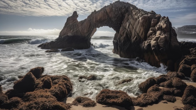 Ein faszinierender Strand mit einem natürlichen Felsen