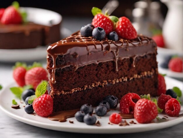 Foto ein faszinierendes 4k-close-up-bild von einer schokoladenkuchen-scheibe
