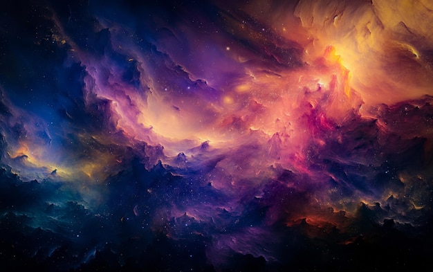Ein faszinierendes digitales Kunstwerk erfasst einen ätherischen Nebel, seine lebendigen Farben und wirbelnden Gaswolken