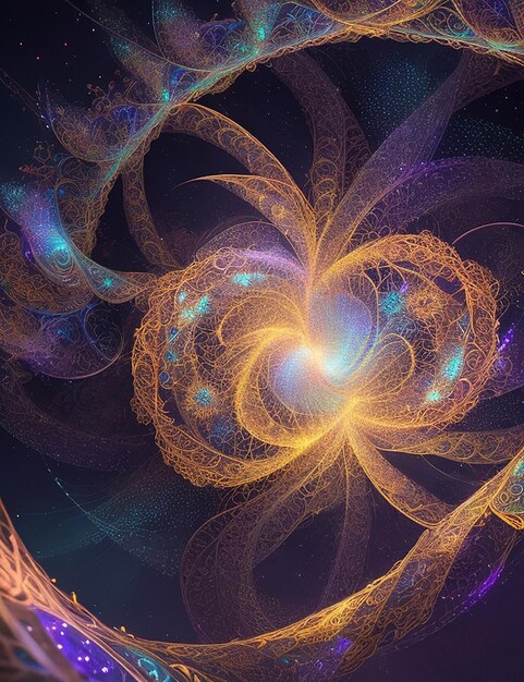 Ein faszinierendes Muster fraktaler Lichtpartikel kräuselt und fließt in einem kontinuierlichen Zyklus