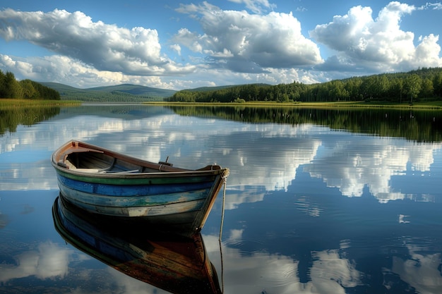 Ein fauler Nachmittag auf einem Boot, das auf einem ruhigen See schwimmt